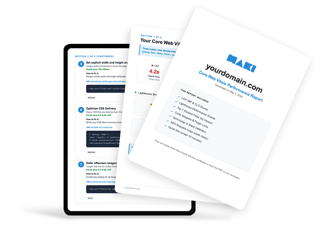 Maki Core Web Vitals Sample PDF Report Preview